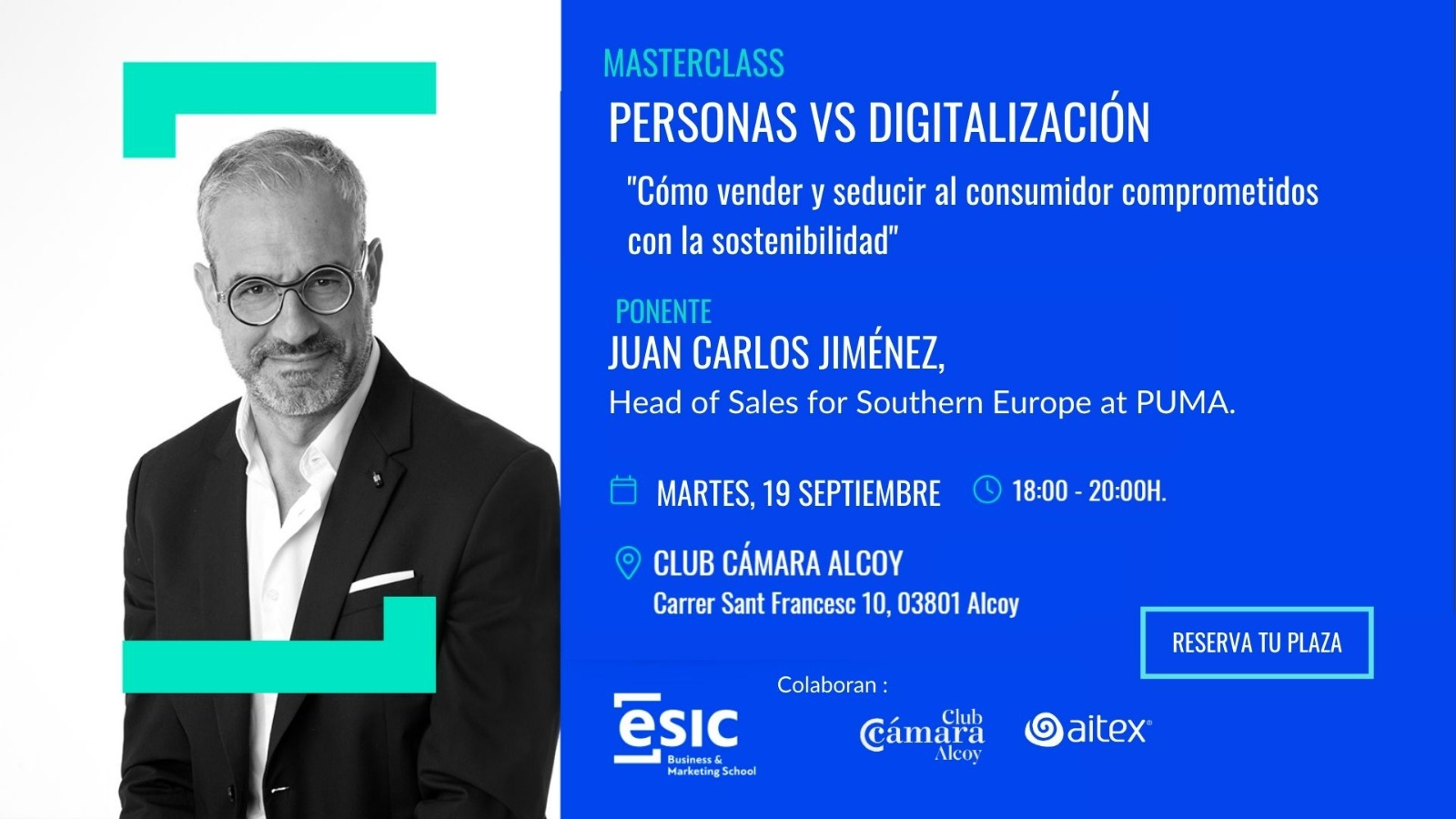 Nueva fecha para la Masterclass del Director de Ventas de PUMA «Personas vs Digitalización», primera jornada del Club Cámara