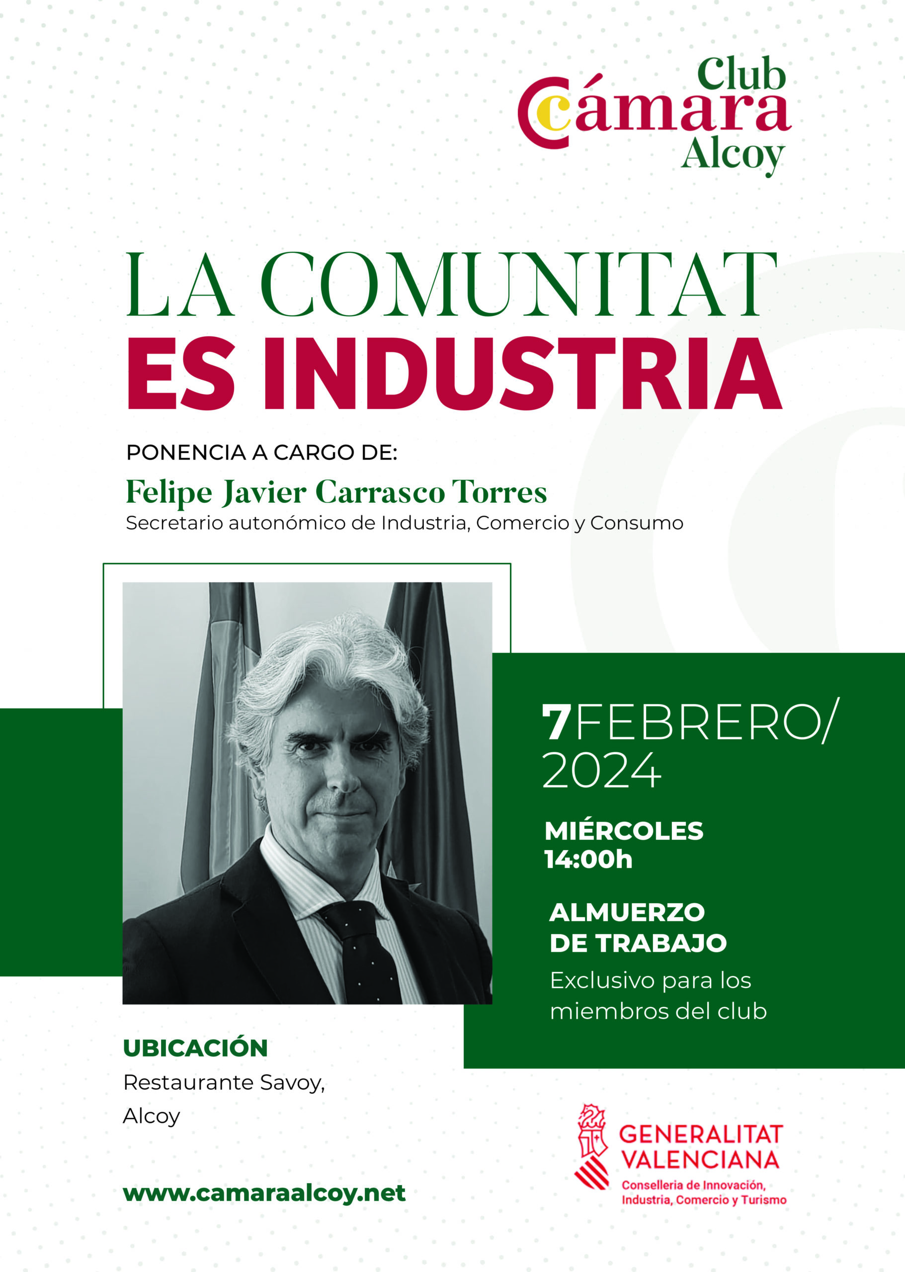 Club Cámara organiza la jornada «La Comunitat es Indústria» con el Secretario Autonómico de de Industria, Comercio y Turismo